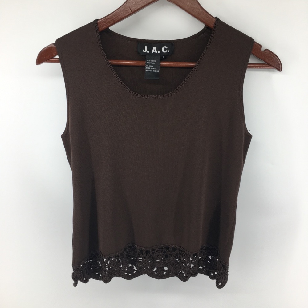J.A.C. Brown Tank Top With Crotcheted Bottom